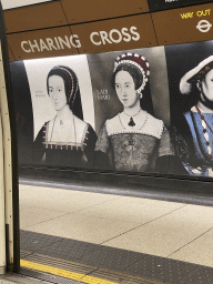 Posters of Queen Anne Boleyn and Lady Mary at the Charing Cross metro station