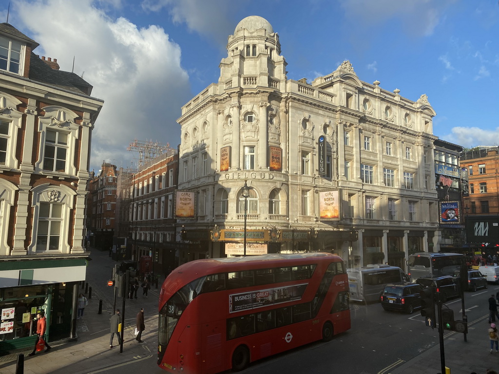 Front of the Gielgud Theatre at the crossing of Shaftesbury Avenue and Rupert street, viewed from the First Floor of the Fratelli La Bufala restaurant