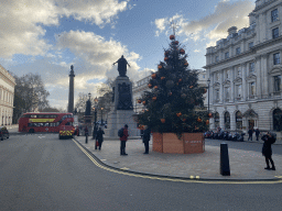 Waterloo Place with a christmas tree, the Guards Crimean War Memorial, the Edward VII Memorial Statue and the Duke of York Column