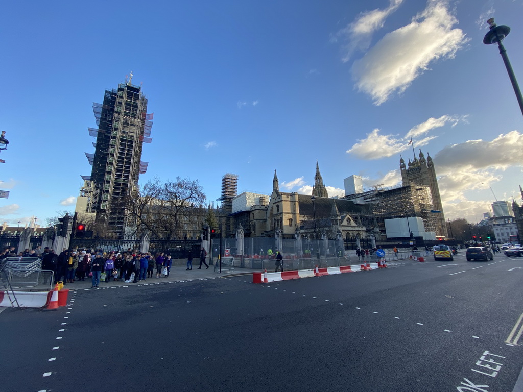 Parliament Square with the Palace of Westminster with Big Ben and the Victoria Tower