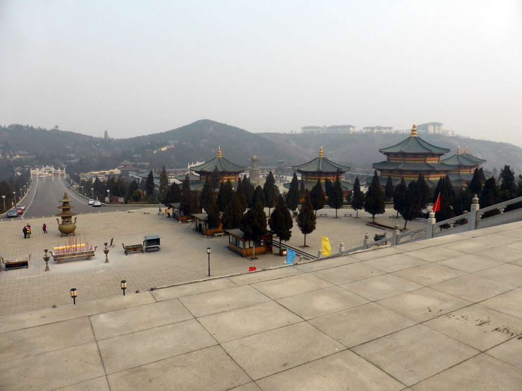 The central square and the eastern side of the Nanshan Temple, viewed from the first platform of the staircase to the Nanshan Great Buddha