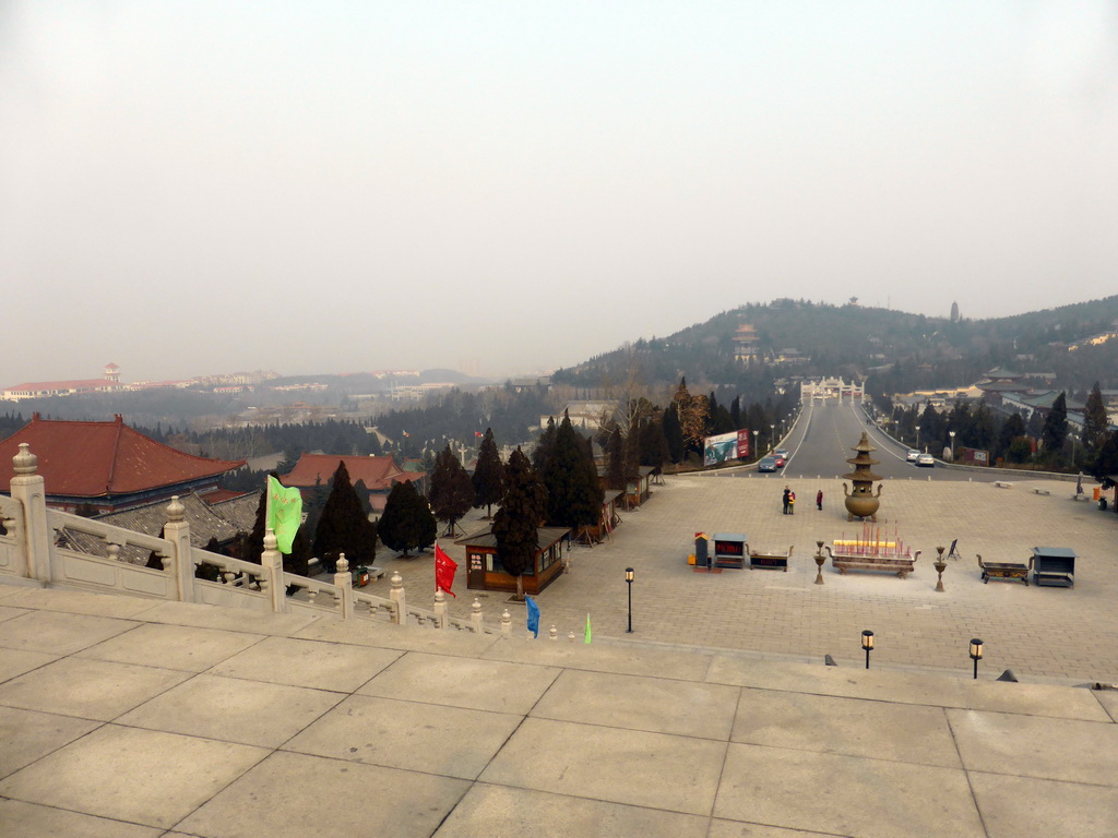 The central square and the western side of the Nanshan Temple, viewed from the first platform of the staircase to the Nanshan Great Buddha