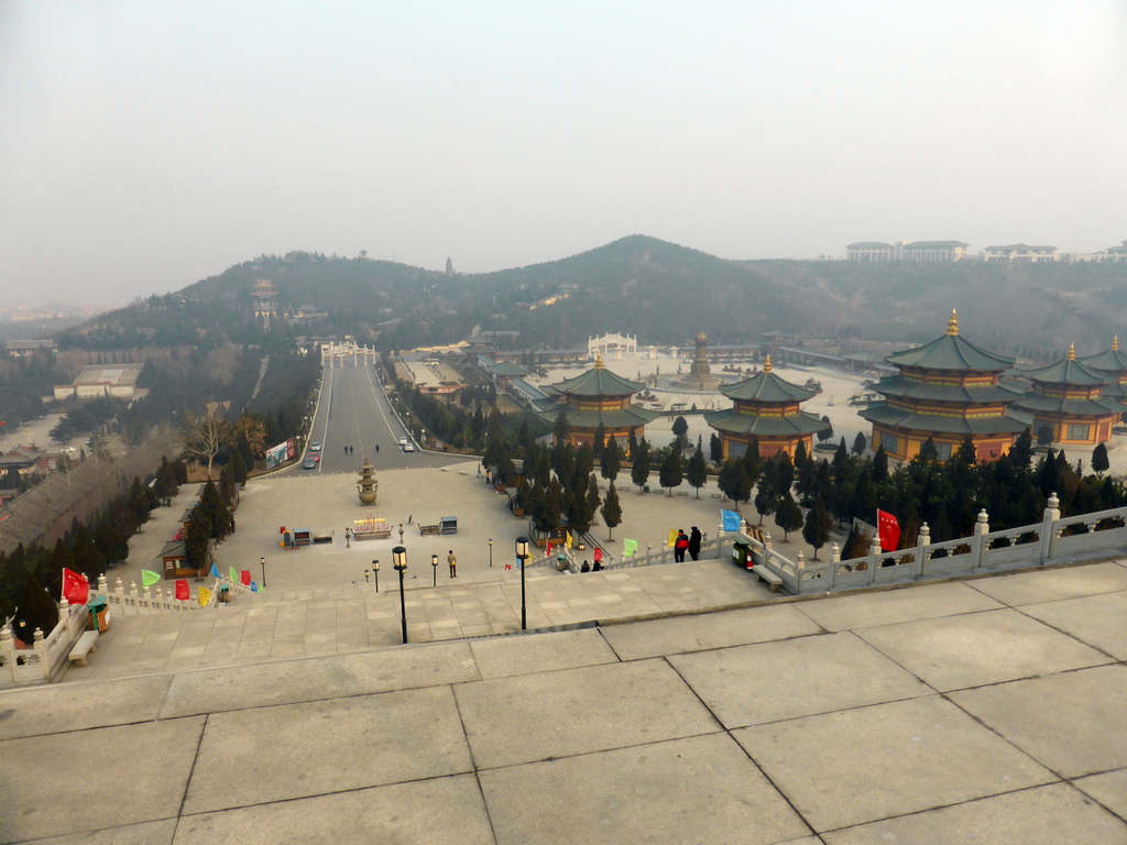 The central square and the eastern side of the Nanshan Temple, viewed from the third platform of the staircase to the Nanshan Great Buddha