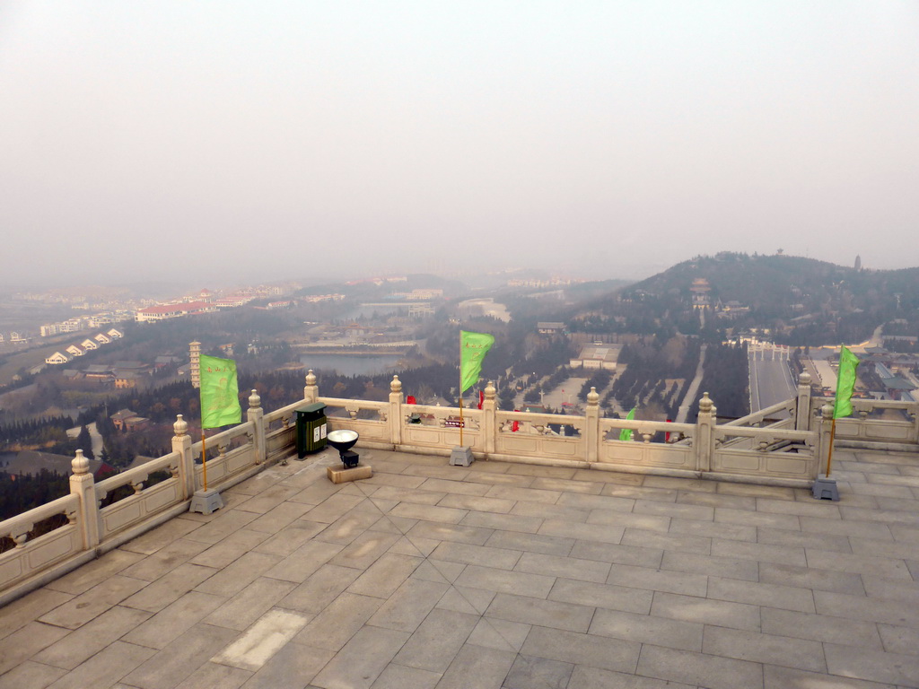 View from the highest platform on the second highest platform below the Nanshan Great Buddha, the Nanshan Temple and surroundings