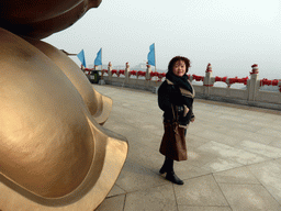 Miaomiao at the back right side of the Nanshan Great Buddha