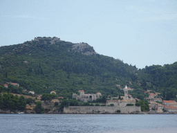 Lopud island with the Church of Sveta Marija od pilice, viewed from the Elaphiti Islands tour boat