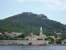 Lopud island with the Church of Sveta Marija od pilice, viewed from the Elaphiti Islands tour boat