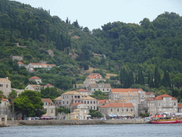 Lopud island with a boat at Lopud Harbour, viewed from the Elaphiti Islands tour boat