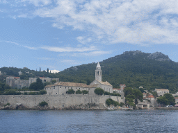 Lopud island with the Church of Sveta Marija od pilice, viewed from the Elaphiti Islands tour boat