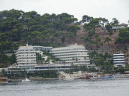 Boats in front of Lafodia Hotel & Resort, viewed from the Elaphiti Islands tour boat