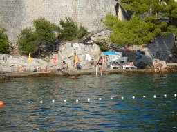 The beach in front of the Church of Sveta Marija od pilice, viewed from the Elaphiti Islands tour boat