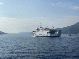 Cruise ship `Jadrolinija Hanibal Lucic` and another boat leaving the Gru Port, viewed from the Elaphiti Islands tour boat