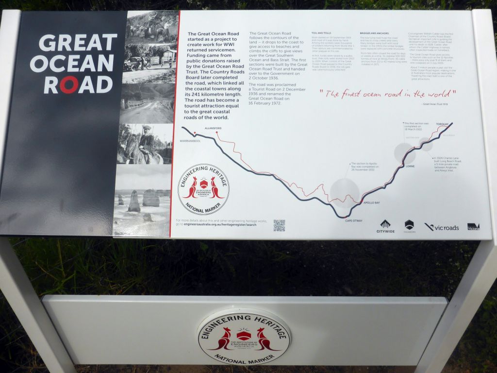 Information on the Great Ocean Road at the Great Ocean Road Memorial Arch at Eastern View