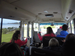 Interior of our tour bus, driving on the Great Ocean Road