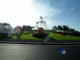 The Plaza de la Chayofita roundabout with the Fuente Iluminada fountain, viewed from the rental car