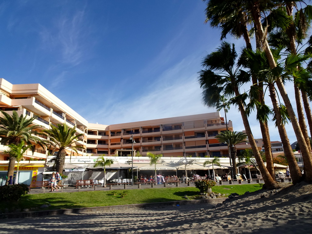 Restaurants at the Avenida Juan Alfonso Batista street, viewed from the Playa de Los Cristianos beach