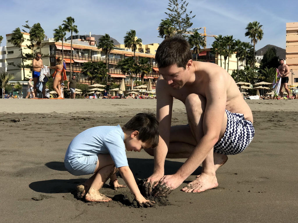 Tim and Max at the Playa de Los Cristianos beach