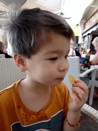 Max having lunch at the Cabanas restaurant