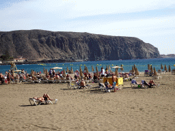 The eastern side of the Playa de Los Cristianos beach and the hills east of town