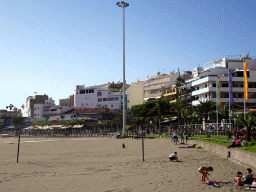 The western side of the Playa de Los Cristianos beach and the Avenida Juan Alfonso Batista street