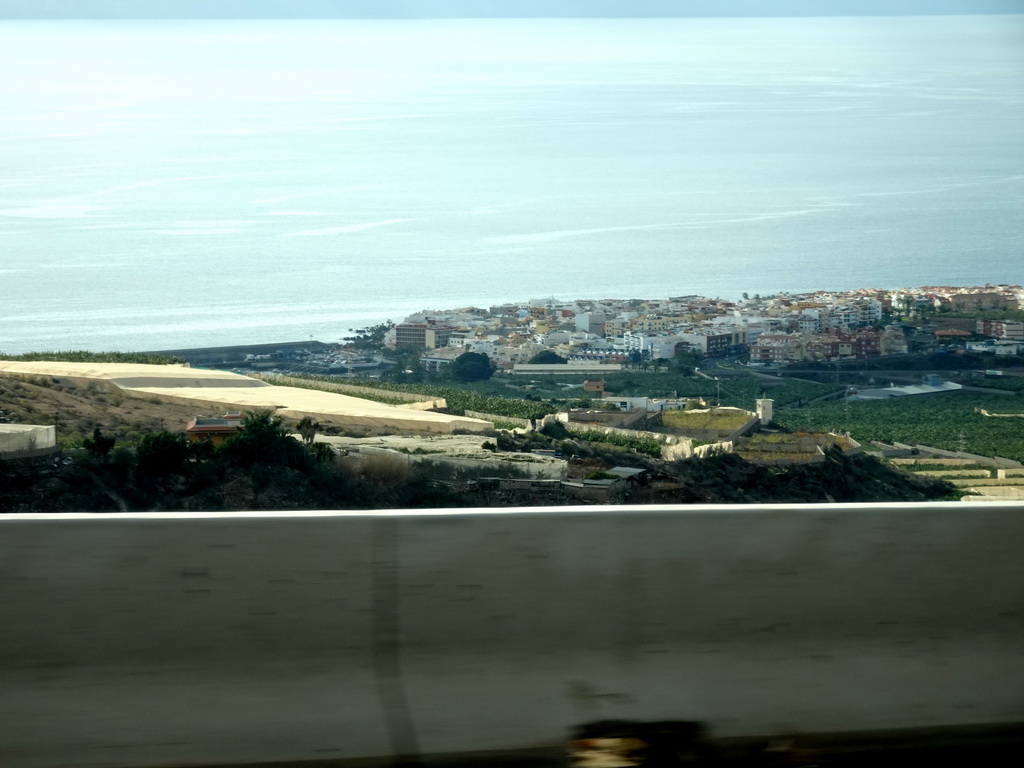 The town of Playa San Juan, viewed from the rental car on the TF-46 road near the town of Piedra Hincada