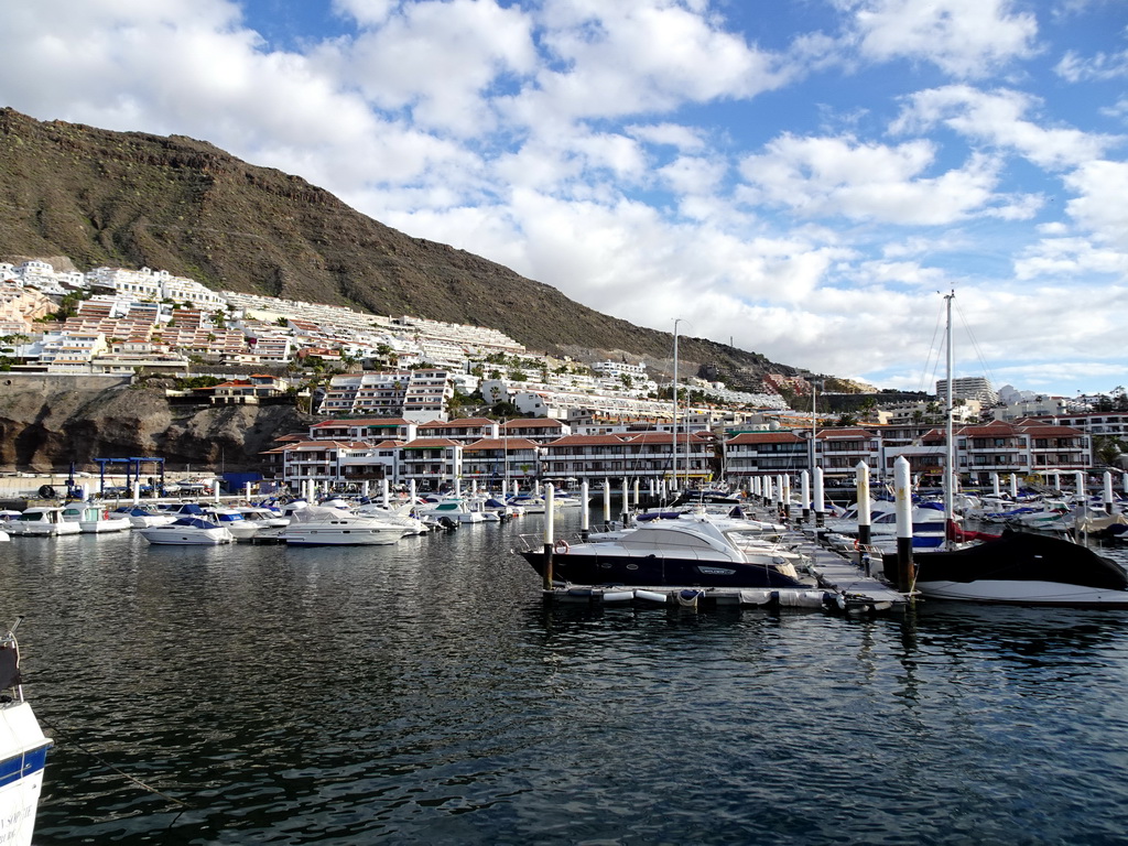 Boats in the Puerto de los Gigantes harbour, viewed from the Calle Poblado Marinero street