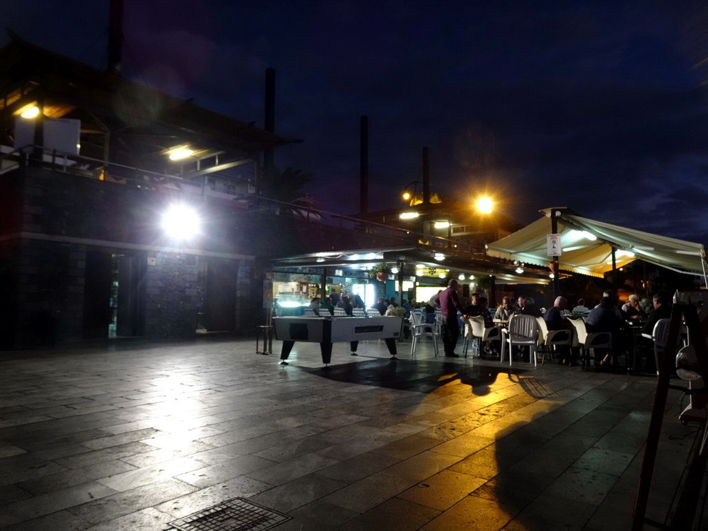 Front of the Bar Restaurante Plaza at the Plaza Puerto de Santiago square at the town of Puerto de Santiago, by night