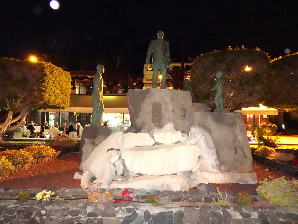 Monument at the Plaza Puerto de Santiago square at the town of Puerto de Santiago, by night