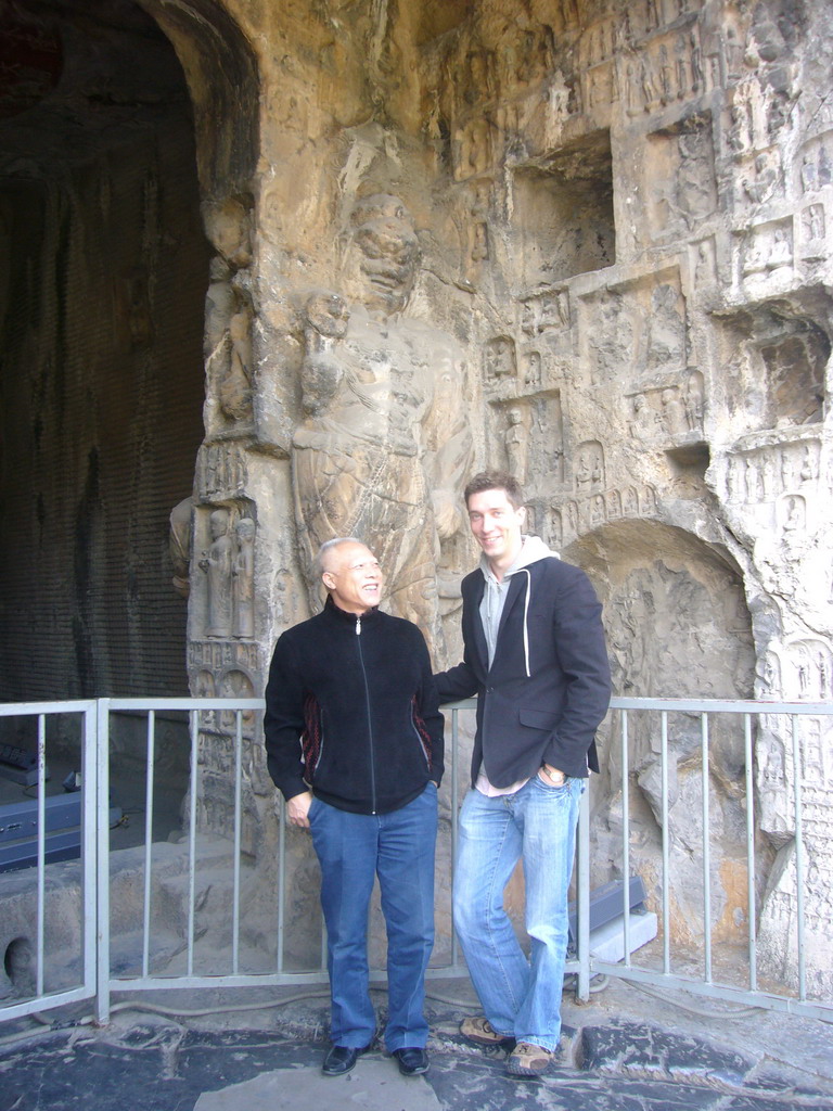 Tim and Miaomiao`s uncle at the 10,000 Buddha Cave at the Longmen Grottoes