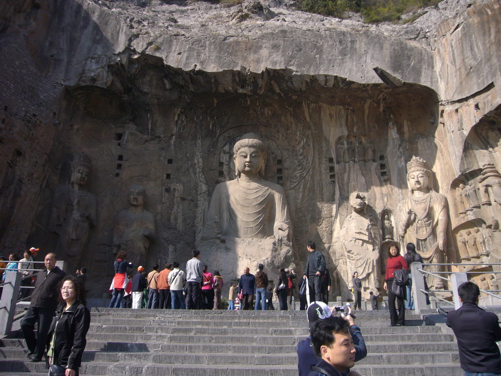 Vairocana Buddha and other statues at Fengxian Temple at the Longmen Grottoes