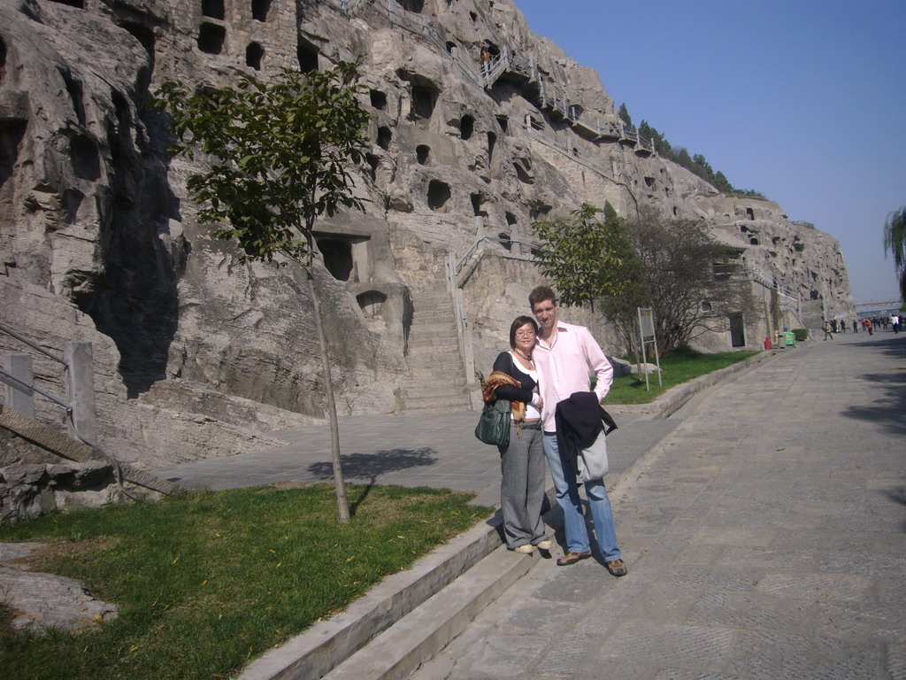 Tim and Miaomiao at the west side of the Longmen Grottoes