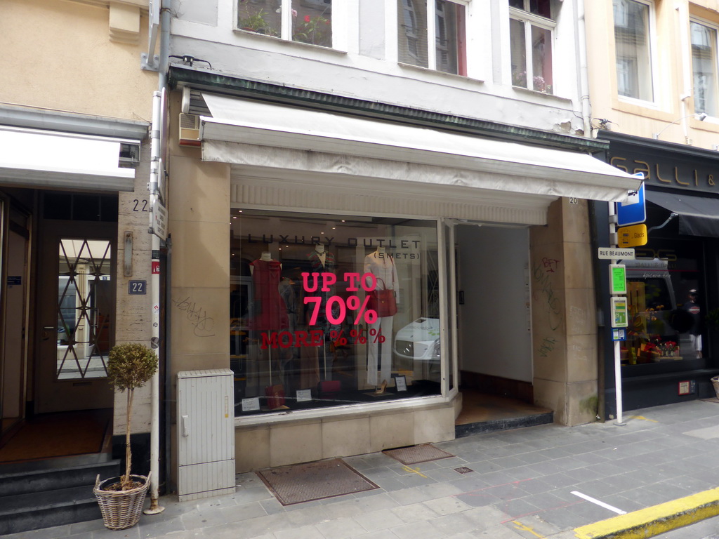 Front of the Luxury Outlet shop at the Rue Beaumont street