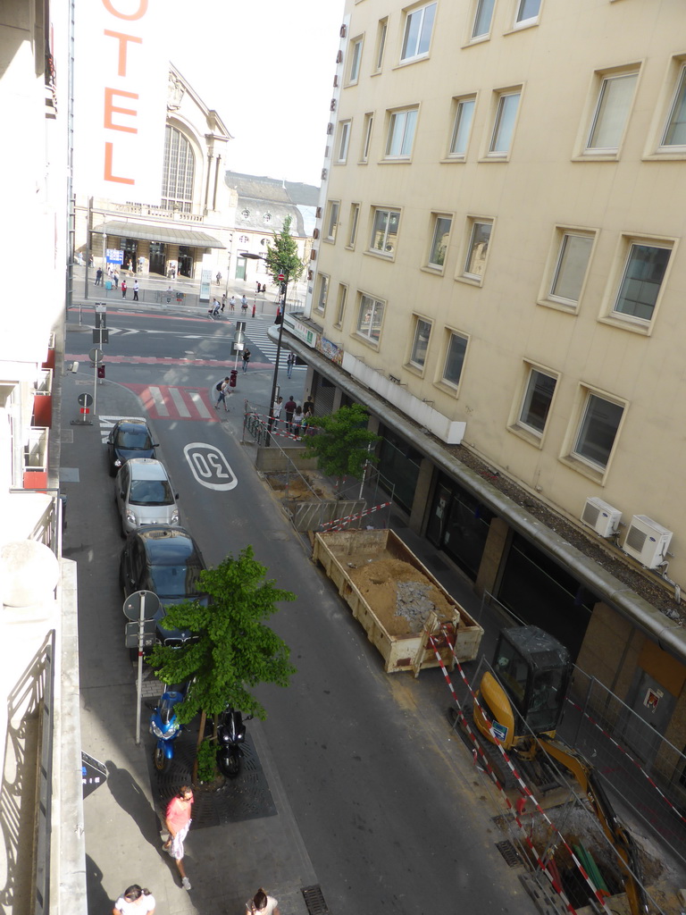 The Rue Joseph Junk street and the front of the Luxembourg Railway Station, viewed from our room at Hotel Grey
