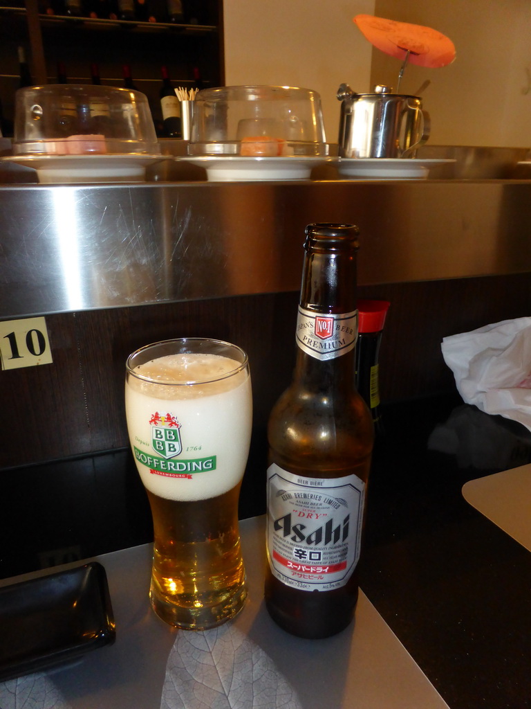 Asahi beer at the Sushi Ogasang restaurant at the Avenue de la Liberté