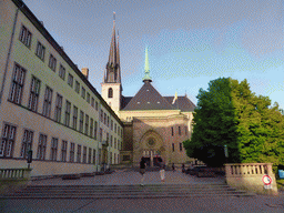 South side of the National Library of Luxembourg and the southwest side of the Notre-Dame Cathedral