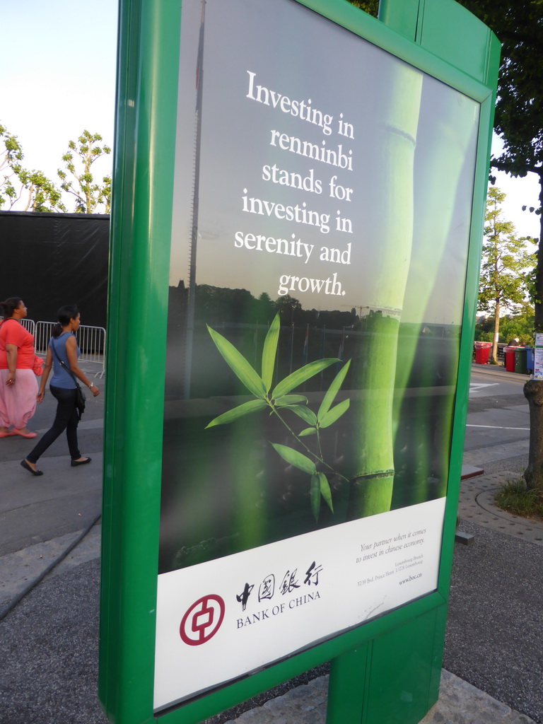 Commercial poster of the Bank of China at the Place de la Constitution square