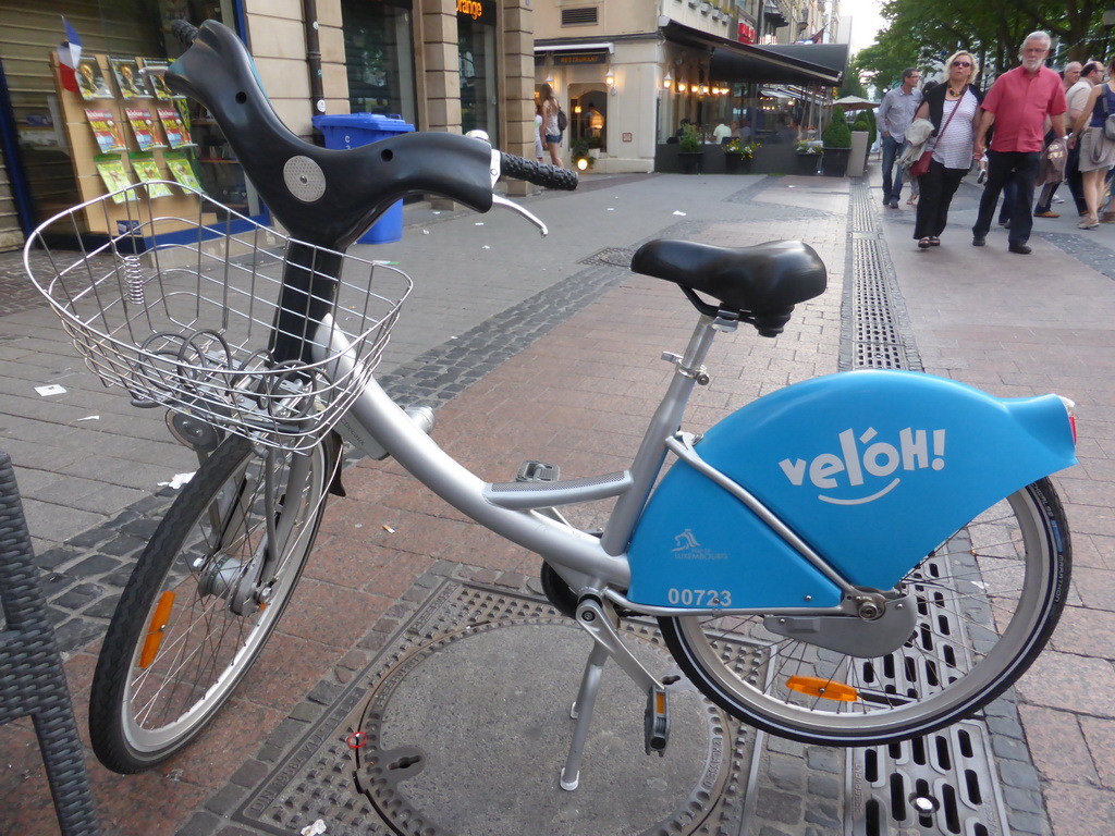 Our rental bike parked at the Place d`Armes square