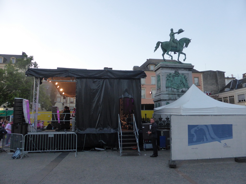 Stage and the statue of King William II of the Netherlands at the Place Guillaume II square