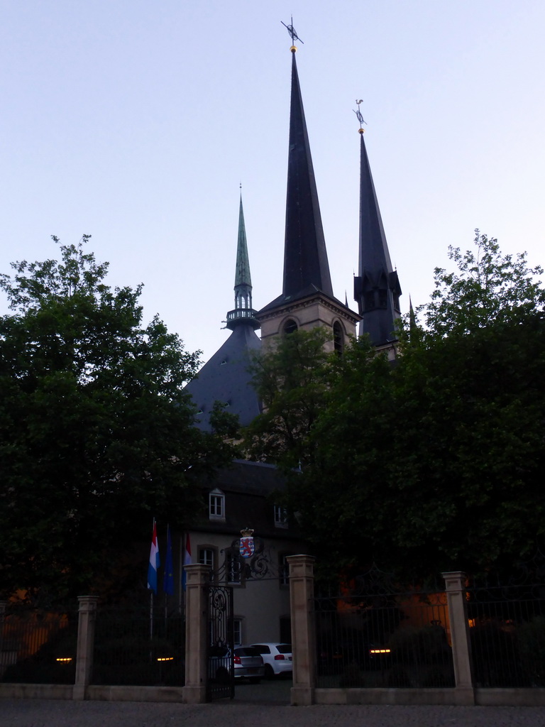 The Place Clairefontaine square and the towers of the Notre-Dame Cathedral