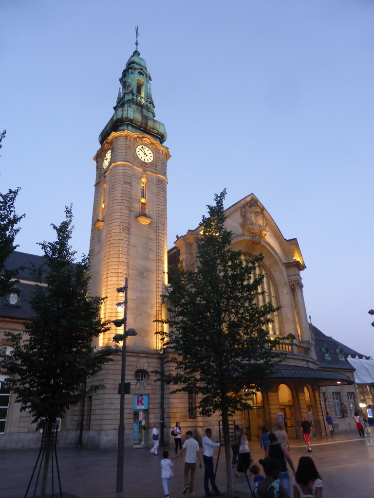 Front of the Luxembourg Railway Station at the Place de la Gare square, at sunset