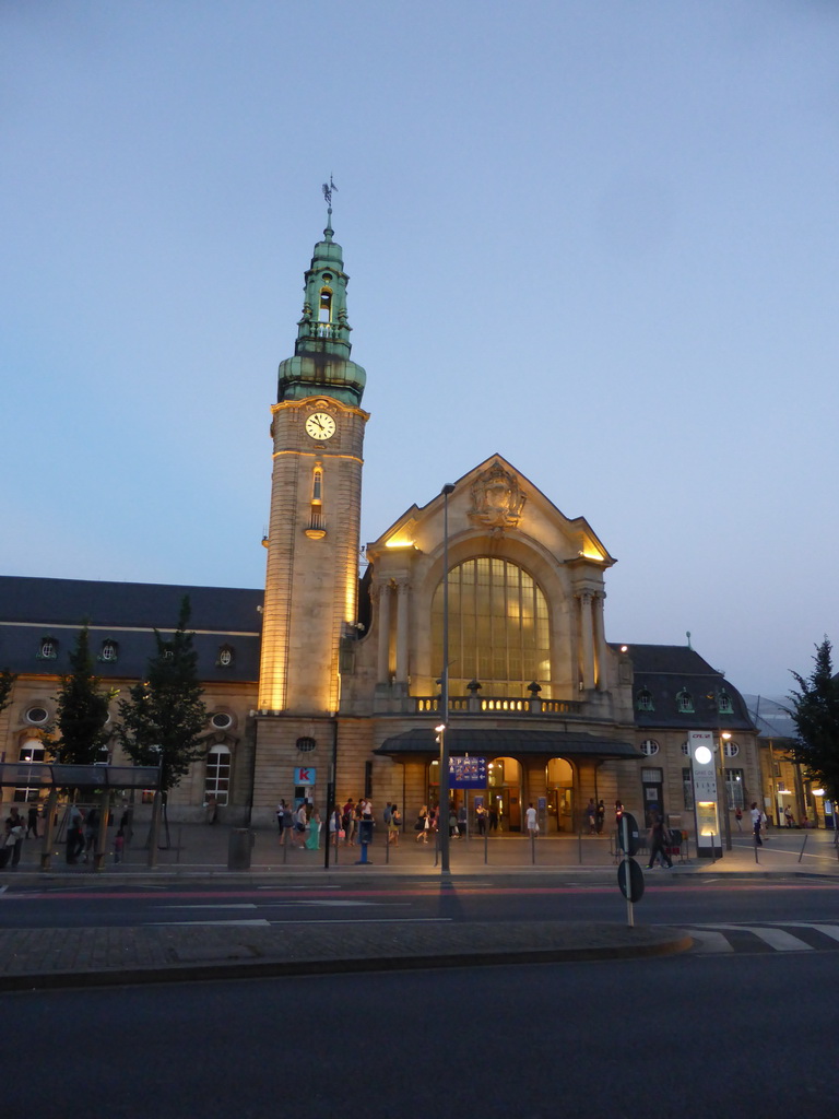 Front of the Luxembourg Railway Station at the Place de la Gare square, at sunset