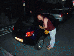 Miaomiao with our Ford Ka parked at the Rue Joseph Junk street, at sunset