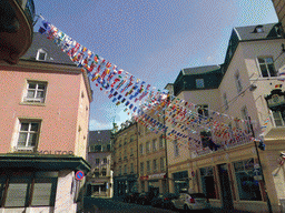 The Rue de la Boucherie street, decorated with European flags