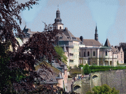 The Chemin de la Corniche street and Saint Michael`s Church, viewed from the entrance to the State Archives building