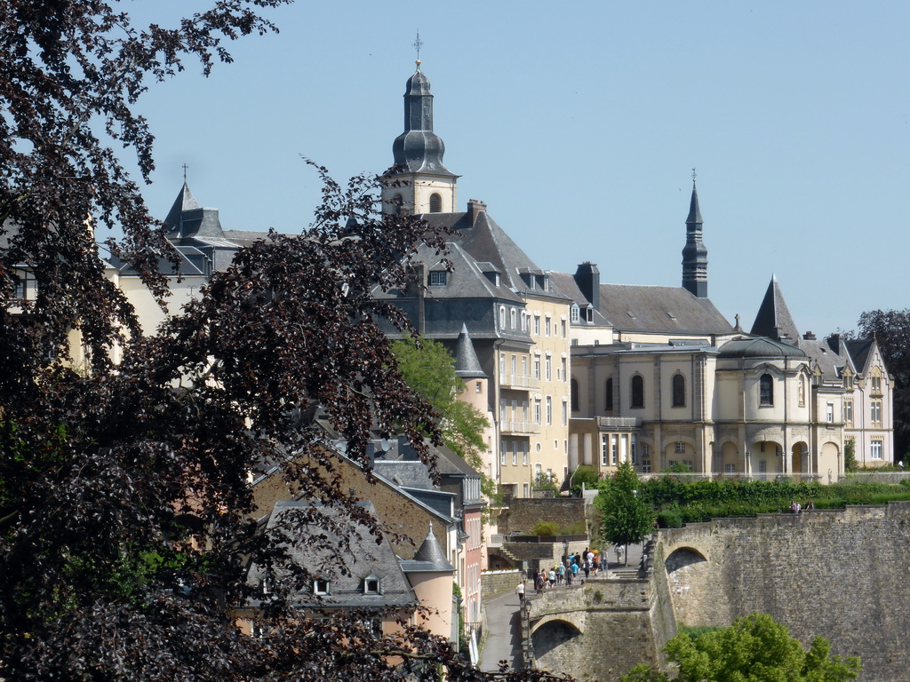 The Chemin de la Corniche street and Saint Michael`s Church, viewed from the entrance to the State Archives building