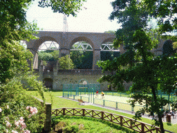 Railway bridge, sports field and ancient wall at the Bisserweg street