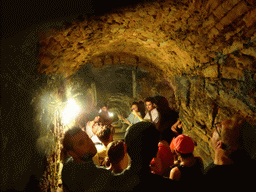 Tourists at the staircase from the Bastion side to the Vallée de la Pétrusse valley at the Casemates de la Pétrusse