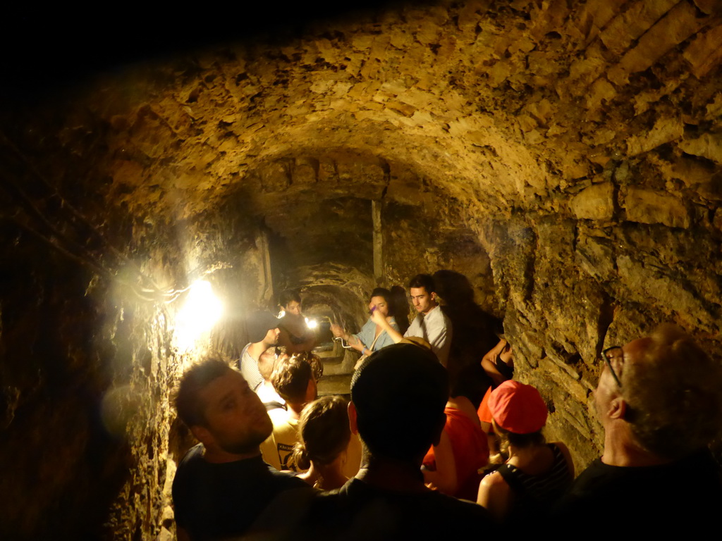 Tourists at the staircase from the Bastion side to the Vallée de la Pétrusse valley at the Casemates de la Pétrusse