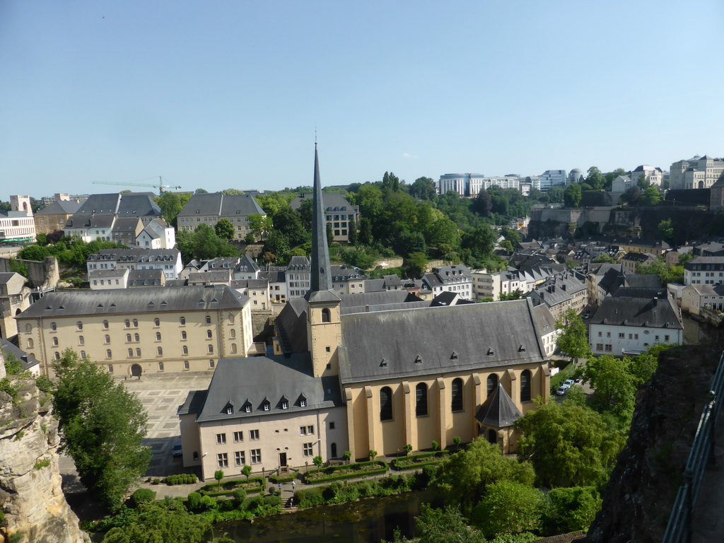 The Grund district with the Abbey of Neumünster and the Johanneskirche church, viewed from the northeast end of the Chemin de la Corniche street