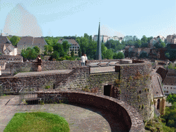 The top of the Casemates du Bock and the tower of the Johanneskirche church, viewed from the Montée de Clausen street